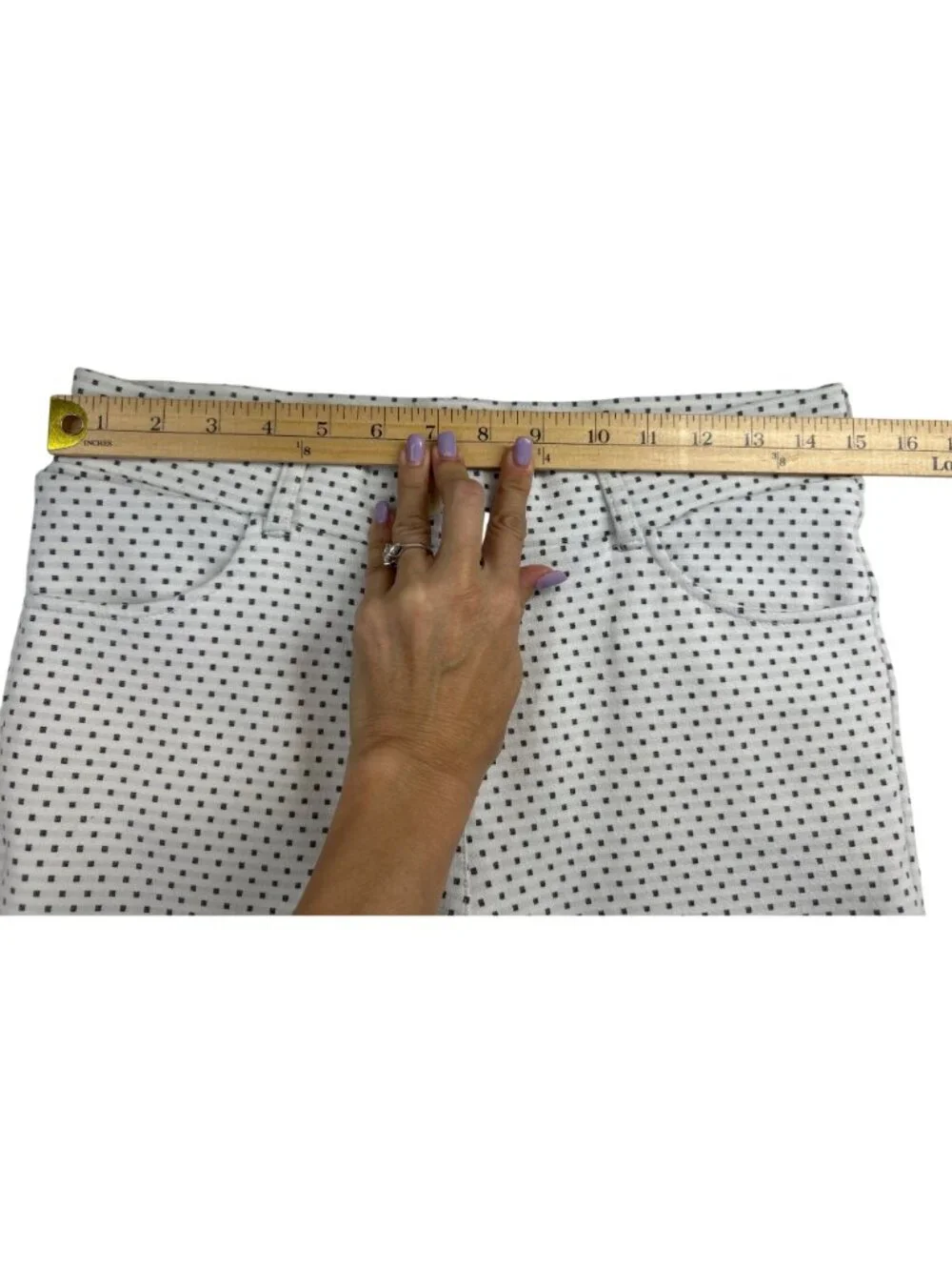 Betabrand Women's M Straight-Leg Pants White Micro Squares Stretch Hidden Pocket